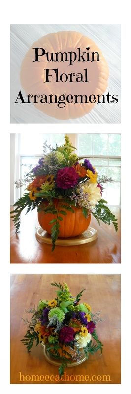 How to make Pumpkin Floral Arrangements. They will make a beautiful addition to your fall decor! How To Make A Pumpkin Flower Arrangement, Fresh Pumpkin Arrangements, Flower Arrangement In Pumpkin, Centerpieces Fall Wedding, Real Pumpkin Flower Arrangements Diy, Wedding Centerpieces Fall, Fall Floral Pumpkin Centerpieces, White Pumpkin Centerpieces, Pumpkin Bouquet