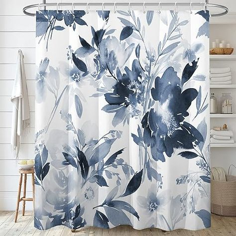 Amazon.com: Decoreagy Navy Blue Floral Shower Curtain,Watercolor White Lush Flower Bathroom Shower Curtains,Modern Pretty Ink Flowers Plant Bath Curtain Sets with 12 Hooks 72x72in,Waterproof Fabric : Home & Kitchen Botanical Bathroom, Curtains For Bathroom, Watercolor Shower Curtain, Cloth Shower Curtain, Floral Bathroom, Floral Shower Curtain, Flower Shower Curtain, Modern Shower Curtains, Bath Curtain