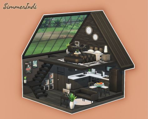 Sims 4 Loft Bedroom, Sims4 Houses, Sims 4 Loft, Dark Modern, Loft Bedroom, Modern Loft, Bedroom Loft, The Sims 4, Dream Bedroom