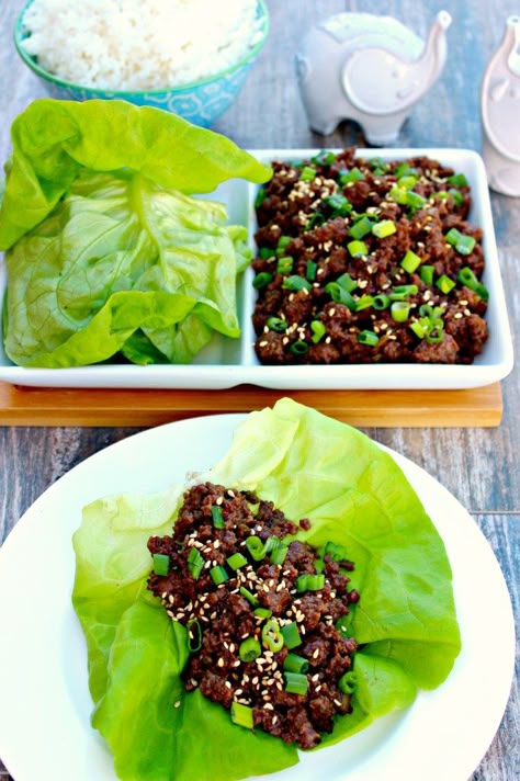 Korean Lettuce Wraps, Korean Beef Lettuce Wraps, Korean Style Beef, Lettuce Recipes, Beef Lettuce Wraps, Spiced Beef, Lettuce Wrap Recipes, Ginger Red, Lettuce Wrap