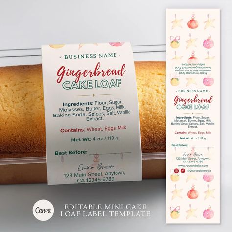 Buy Mini Cake Tin Label Editable Template Mini Christmas Cake Loaf Label Template Canva Mini Loaf Cake Printable Cake Tin Label Online in India - Etsy Mini Loaf Cakes, Mini Christmas Cakes, Treat Stand, Home Bakery Business, Cake Packaging, Editable Labels, Festive Treats, Cake Tins, Köstliche Desserts