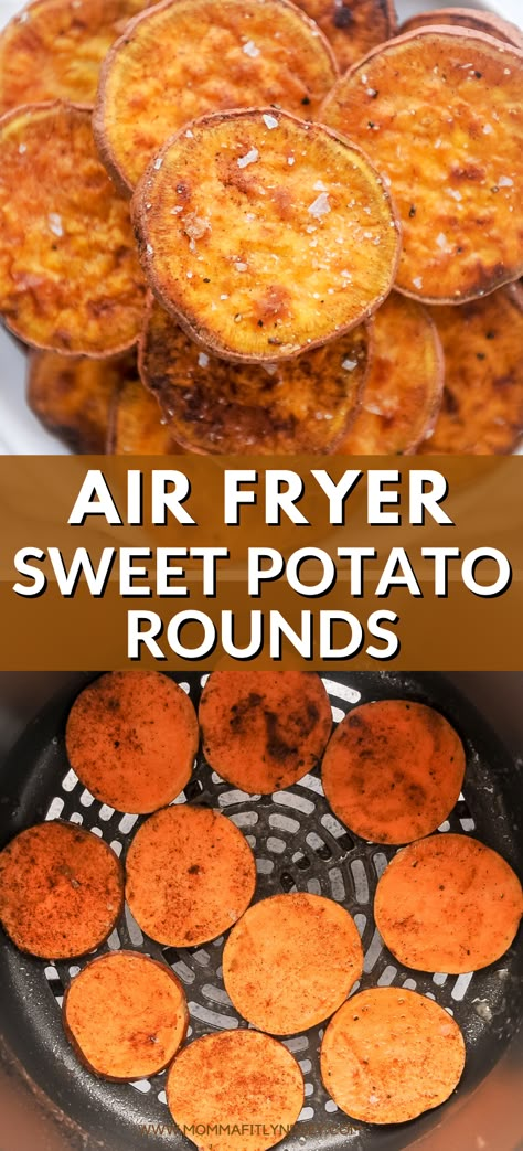 sweet potato rounds made in the air fryer Sliced Sweet Potatoes In Air Fryer, Sweet Potato Slices Air Fryer, Airfryer Sweet Potato Recipes, Air Fryer Sweet Potato Rounds, Sweet Potato Rounds Air Fryer, Air Fryer Sweet Potato Recipes, Air Fryer Sweet Potato Chips, Baked Sweet Potato Slices, Sweet Potato Rounds