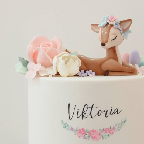 Woodland Deer Cake, Cake Bambi, Deer Baby Shower Cake, Bambi Cake, Woodland Birthday Cake, Bambi Birthday, Deer Cake, Rodjendanske Torte, Deer Cakes