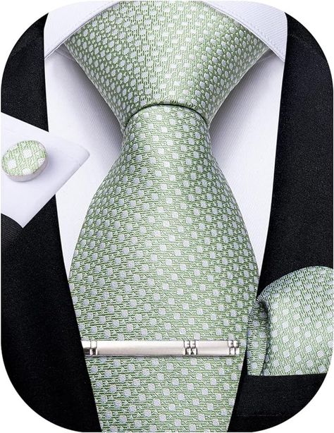 Amazon.com: DiBanGu Sage Green Tie for Men Silk Necktie Pocket Square Cufflinks Tie Clip Set Wedding Business : Clothing, Shoes & Jewelry Green Ties Men, Royal Blue Tie, Blush Pink Ties, Sage Green Tie, Wedding Mint, Pocket Square Size, Wedding Mint Green, Diamond Cufflink, Necktie Set