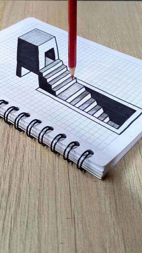 **Post Title:**   "🎨 How to Draw Stairs and a Hole in 3D Art 🪜✨"    **Description:**   "Unlock the secrets of creating realistic 3D art with this step-by-step guide to drawing stairs and a hole that seem to pop off the page! 🖌️ Perfect for beginners and experienced artists alike, this technique will elevate your drawing skills to the next dimension. ✍️ Follow along to master shading, perspective, and depth for a stunning 3D effect. Don't forget to save for later and share your creations! 🚪🎭 #3DArt #DrawingTips #ArtTutorial #artist #art #dibujos #escaleras #3d Stair Illusion Drawing, How To Draw In 3d Step By Step, 3d Art Step By Step, Steps Drawing Art, Stairs Perspective Drawing, Cool Illusions To Draw, 3d Realistic Drawing, How To Draw Stairs Step By Step, 3d Sketches Pencil 3d Drawings