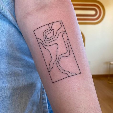 Minimalist Map Tattoo, Abstract Earth Tattoo, Topo Map Tattoo, Lake Outline Tattoo, Topographic Tattoo, Rock Tattoo Nature, Topography Tattoos, Topographic Map Tattoo, Nature Forearm Tattoo