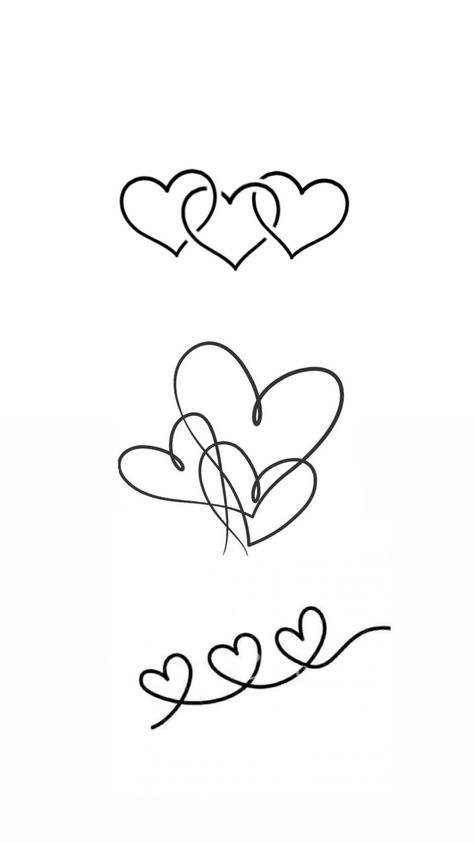 3 Love Heart Tattoo, Mom Of 3 Tattoos, Kid Tattoo Ideas For Moms, 3 Kids Tattoo Ideas Mom, Heart Line Tattoo, 3 Heart Tattoo, 3 Hearts Tattoo Ideas, Mom Of 3 Tattoo Ideas, Tattoo Heart Design