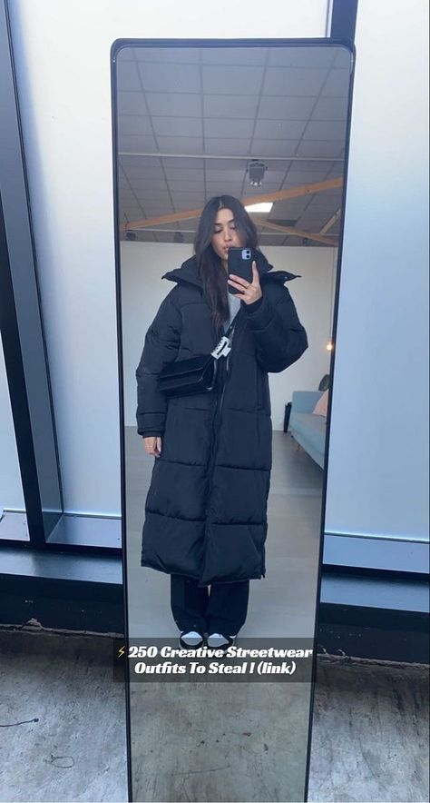 250 Streetwear Outfit Ideas for Women & Everyday (Casual) – Grand Goldman Winter Outfits With Long Puffer Jacket, Long Winter Puffer Coat, Zara Puffer Coat, How To Style A Long Puffer Jacket, Oversized Puffer Coat Outfit, Nike Outfits For Women Winter, Long Black Puffy Jacket Outfit, Outfits With Puffer Coats, Puffer Coat Outfit Aesthetic