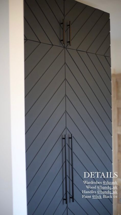 Diy Panelling Wardrobe Doors, Closet Doors Designs, Panelled Wardrobe Doors Diy, Revamp Wardrobe Doors, Chevron Closet Doors, Herringbone Closet Doors, Ikea Wardrobe Doors Makeover, How To Make Sliding Wardrobe Doors, Modern Closet Door Ideas