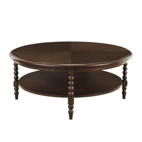 Martha Stewart Philippe Round Coffee Table with Shelf - 42"Dia x 17.5"H - Bed Bath & Beyond - 40263882 Coffee Table With Shelf, Carved Legs, Brown Table, Velvet Armchair, Inspired Living, Game Room Furniture, Round Coffee Table, Mudroom Furniture, Coffee Table Wood