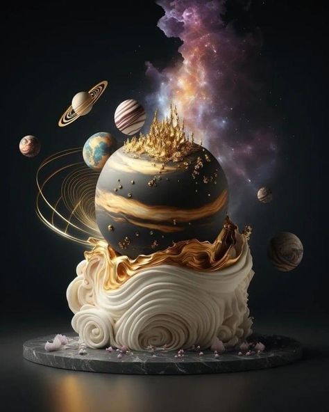 Planet Cake, Food Art Painting, Galaxy Cake, Fantasy Cake, Elegant Birthday Cakes, Tall Cakes, Wedding Cake Flavors, Cakes For Men, Just Cakes