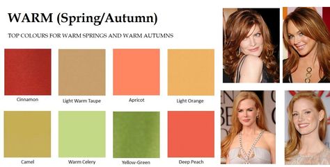 Colour Chart for the Warm seasons (Warm Spring and Warm Autumn) Warm Spring Palette, True Spring Colors, Autumn Color Palette Fashion, Colour Season, True Spring, Warm Springs, Spring Red, Spring Palette, Seasonal Color Analysis