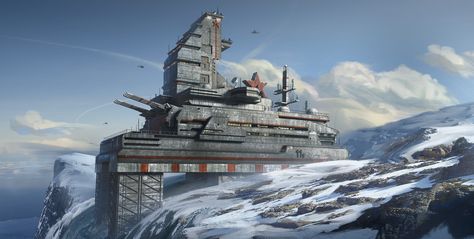 Military Base, Krist Miha on ArtStation at https://www.artstation.com/artwork/6xvAN Arctic Base Concept Art, Sci Fi Fortress, Sci Fi Military Base, Military Base Concept Art, Nms Base, Base Concept Art, Star Frontiers, Sci Fi Base, Sci Fi Building