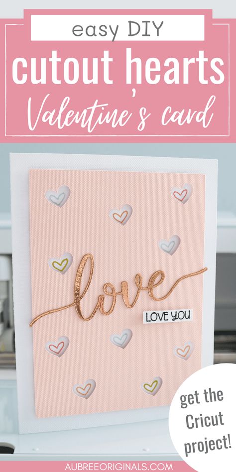 Learn how to make this simple Cricut Valentine's card in this tutorial! All my tips and tricks to make the cutest cutout hearts paper craft card for Valentine's! Cricut Valentines Cards, Cricut Valentine Cards, Sculpting Projects, Hearts Paper Crafts, Cards Tutorial, Diy Valentines Cards, Silhouette Cards, Creative Planner, Paper Craft Tutorials