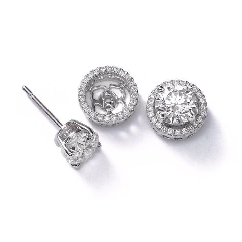 Boost your studs by adding a halo.... Diamond Earring Jackets, Diamond Earrings Design, Gold Diamond Earrings Studs, Earring Jackets, Solitaire Earrings, Diamond Necklace Set, Diamond Earring, Gold Diamond Jewelry, Earrings Studs