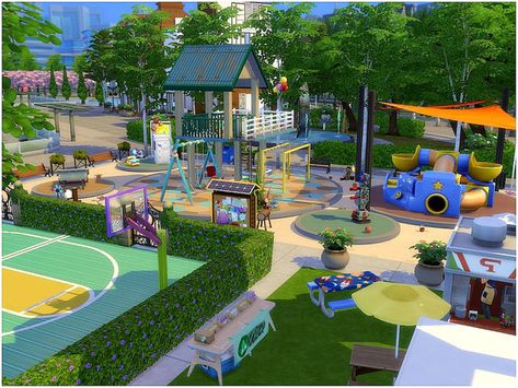 Sims4 Park Ideas, Sims 4 Newcrest Park, Sims Park Ideas, Sims 4 Park Builds, Sims 4 Parks, Sims 4 Park Layout, Sims 4 Park Ideas, Sims 4 Playground, Sims 4 Playground Cc