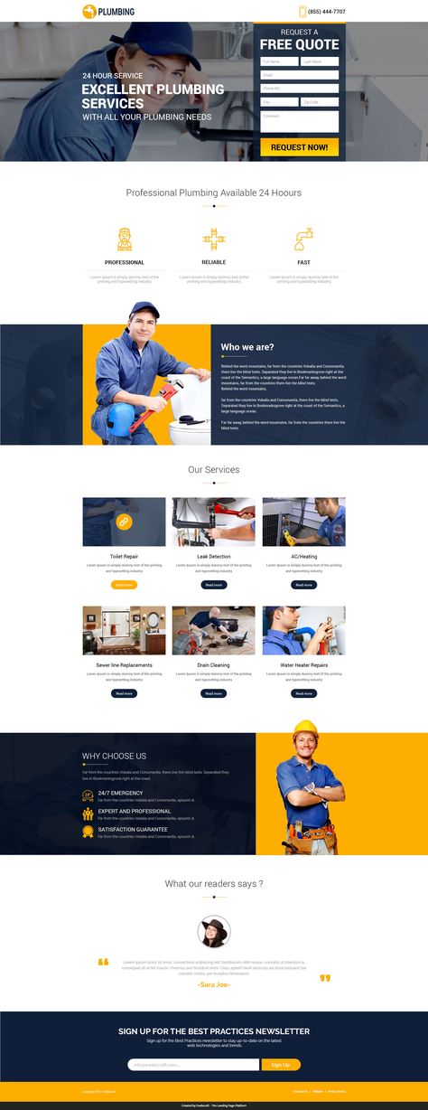 All of these plumbing wordpress themes have at least one pre-built website demo that’s been designed exactly for creating plumbing websites with WordPress, with some themes having multiple options to choose from. Lead Capture Landing Page, Ecommerce Ui Design, Web Layout Inspiration, Flat Web Design, Website Layouts, Landing Page Inspiration, Wix Website Design, Professional Website Design, Plumbing Services