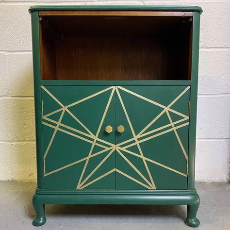 Emerald Green Nightstand/Bedside/Occasional Table With Geometric Detail | Vinterior Green Nightstand, Green Nightstands, Traditional Bedside Tables, Antique Bedside Tables, Acrylic Furniture, Occasional Table, Bedside Tables, Bedside Table, Emerald Green