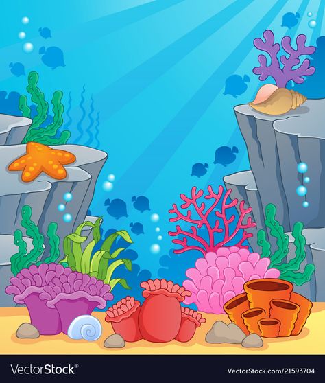 Coral Reef Drawing, Under The Sea Clipart, Underwater Cartoon, Sea Clipart, Ocean Clipart, Ocean Plants, Underwater Background, Free Art Prints, Ocean Themes