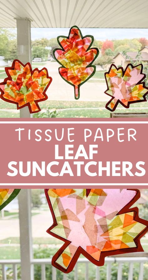 Create a cute tissue paper suncatcher in the shape of a leaf!  We have provided a free leaf template outline for the diy suncatchers for kids! This is an awesome summer and fall craft for toddlers and preschoolers.  The homemade sun catchers will look colorful and bright in your window! Diy Suncatchers For Kids, Fall Fine Motor Activities, Harvest Crafts For Kids, Leaf Suncatchers, Leaf Templates, Fall Crafts For Toddlers, Senior Crafts, Harvest Crafts, Learning Crafts