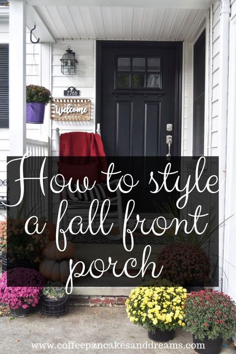 Fall Front Porch Decor Red Door, Fall Front Porch Decor Corner, Fall Outside Decor Front Porches Cozy, Fall Porch Rocking Chair Decor, Farmhouse Fall Front Porch Decor, French Fall Front Porch Decor Ideas, Fall Decorations Porch Farmhouse, Fall Porch With Rocking Chairs, Vintage Front Porch Decor