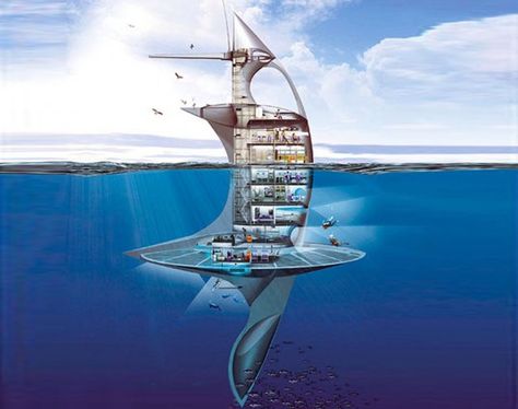 The SeaOrbiter: Futuristic Marine Research Vessel to Begin Construction by the end of the year. Futuristic Building, Underwater City, Floating City, Future Tech, Floating House, Futuristic City, Future City, Cool Technology, Futurism