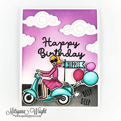 Beth Kingston Diamond Press, Diamond Press, Moped Scooter, Card Kits, Kingston, Birthday Cards, Card Making, Happy Birthday, Stamp