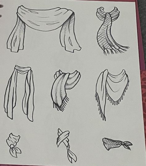 Scarf Design Drawing, Scarves Drawing, Scarf Drawing, Side View Drawing, Neck Drawing, Kit Bashing, Schematic Drawing, Oc Maker, Clothes Art