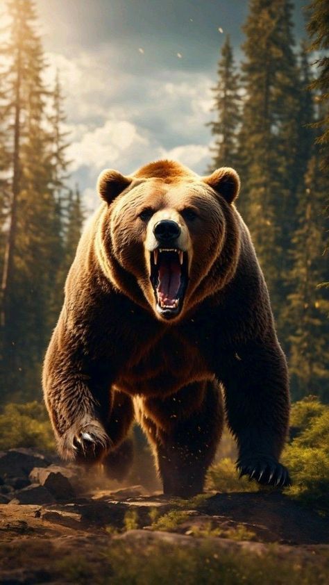 Grizzly Bear Tattoos, Regard Animal, Angry Bear, Wild Animal Wallpaper, Bear Artwork, Bear Paintings, Bear Tattoos, Wild Animals Pictures, Bear Pictures