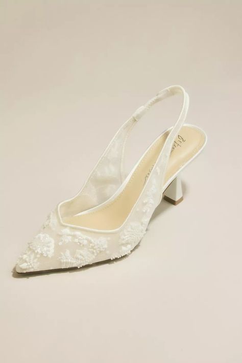 Shoes - Betsey Johnson Beaded Embroidered Mesh Slingback Pumps Style # SBCADE – View Image 1 Betsey Johnson Wedding Shoes, Bridesmaid Look, Bridesmaids Heels, Women's Dress Shoes, White Bridal Shoes, Embroidered Heels, Blue By Betsey Johnson, Perfect Wedding Shoes, Bridal Women