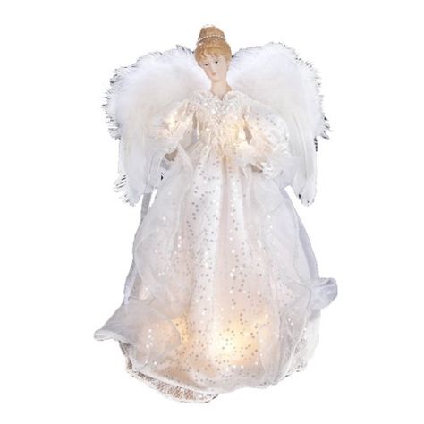 Kurt Adler 17Inch 10Light WhiteSilver Lighted Angel Treetop *** Read more  at the image link. White Silver Christmas, Tree Topper Ideas, Christmas Tree Unique, Angel Decorations, Christmas Angel Decorations, Christmas Glam, Realistic Christmas Trees, Christmas Decor Gifts, Christmas Peace