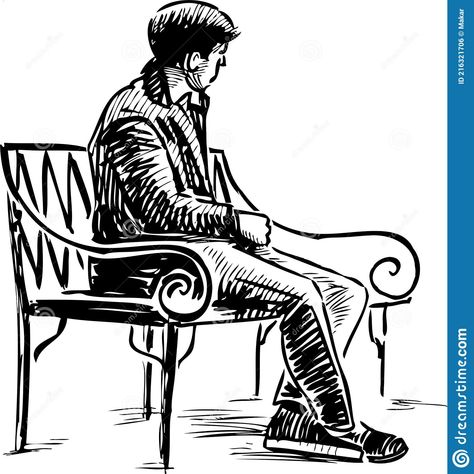 Park Bench Drawing, Bench Drawing, Sketch People, Polaroid Template, Freehand Drawing, Man Sitting, Old Men, Park Bench, Stock Vector