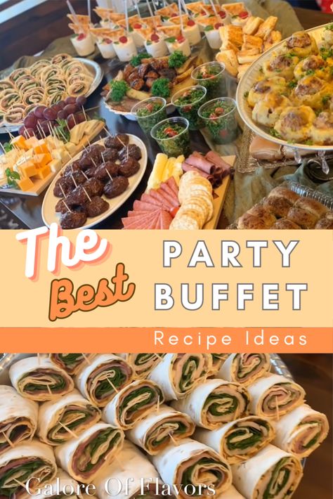 The Best Party Buffet Food Recipe Ideas - Easy Party Recipe Ideas for any Party! Appetizer, Cheese Puff Pasty, Salads, and more. Great Party Finger Food Ideas. Perfect Appetizer. So Yummy and Delicious! #tabbouli #cheesepestobites #meatballs, #Potatoballs, #puddingcups, #fetaolivebunbites, #partybuffetideas #partybites | galoreofflavors.com Easy Party Buffet Ideas, Lunch Buffet Ideas Parties, Finger Food Buffet Ideas, Buffet Ideas Food Party, Cold Buffet Ideas, Buffet Style Food Ideas, Party Menu Ideas Buffet, Party Buffet Ideas, Buffet Food Ideas Party