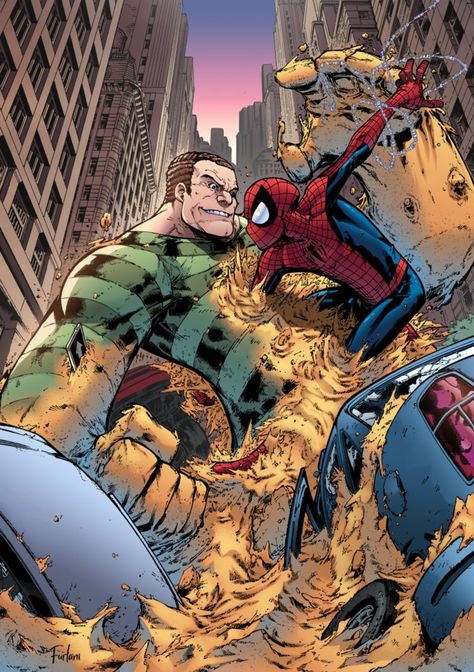 Spider-Man VS Sandman by Furlani Marvel Sandman, Spider Man Comic, Far Side Comics, Arte Nerd, The Amazing Spiderman, Spider Man Peter Parker, Rogues Gallery, Spectacular Spider Man, Spiderman Artwork