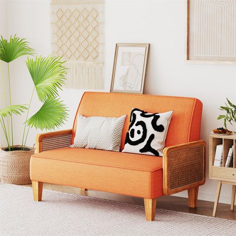 Ebern Designs Ultan 43'' Upholstered Loveseat & Reviews | Wayfair Office Loveseat, Cane Webbing, Office Couch, Modern Sofa Designs, Square Top, Orange Velvet, Best Sofa, Velvet Upholstery, Mid Century Modern Style