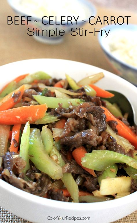 This is a very simple and healthy Asian inspired beef stir fry with just a few ingredients...celery and carrot. Great served with a bowl of rice This is another Asian inspired simple recipe which involves just a handful of ingredients…and I bet you that you have them Recipes With Carrots And Celery, Carrot And Celery Recipes, Steak Stirfry Recipes, What Is Healthy Food, Celery Recipes, Beef Stir Fry Recipes, Beef Stir Fry, Carrot Recipes, Stir Fry Recipes