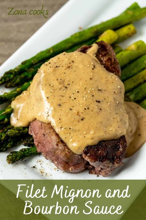 This easy Filet Mignon and Bourbon Sauce is impressive without requiring too many ingredients. The Filet Mignon medallions are simply seasoned with salt and pepper and cooked in a cast iron skillet until they are medium rare. Then the pan drippings are mixed with bourbon, onion, garlic, heavy cream, beef broth, butter, and a touch of sugar to create a sauce. Easy Filet Mignon, Beef Tenderlion, Ham Pasta Salad, Filet Mignon Sauce, Filet Mignon Recipe, Mignon Steak, Filet Mignon Recipes, Filet Mignon Steak, Meal For Two