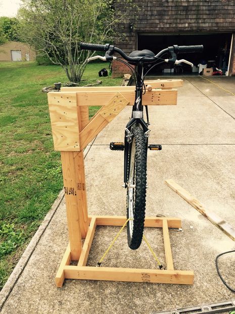 Homemade Wooden Bicycle Stand With Dual Mounting Diy Bike Repair Stand, Homemade Bike Stand, Bike Maintenance Stand, Wooden Bike Rack, Bike Stand Diy, Bike Work Stand, Diy Bike Rack, Bicycle Hanger, Bike Diy