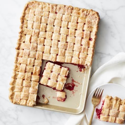 Cherry Slab Pie with Lattice Crust | Williams Sonoma Cherry Slab Pie, Lattice Crust, Slab Pie, Cherry Recipes, Fresh Cherries, Frozen Fruit, Williams Sonoma, Om Nom, Bakeware