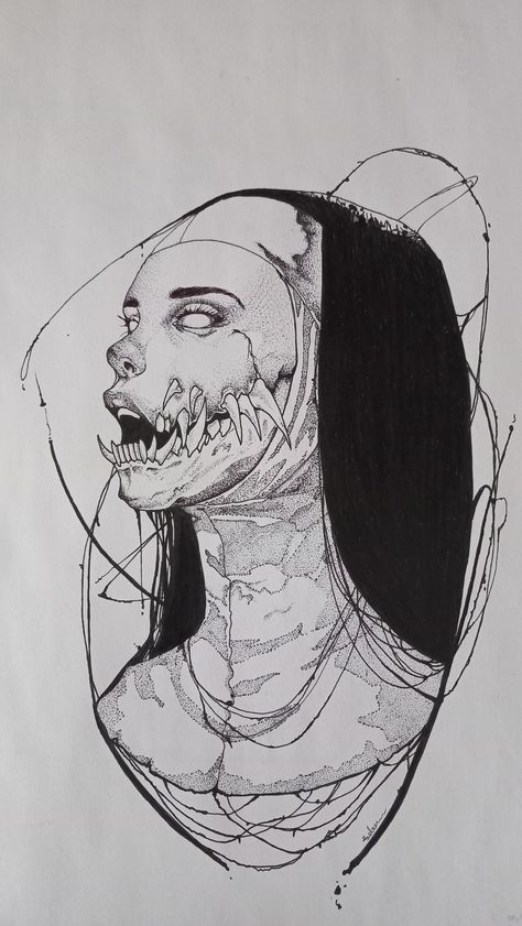 Surreal drawing Horror Ink Drawing, Body Horror Drawing Reference, Vampire Drawing Reference, Open Mouth Reference, Vampire Sketch, Uncanny Art, Open Mouth Drawing, Horror Painting, Surreal Drawing