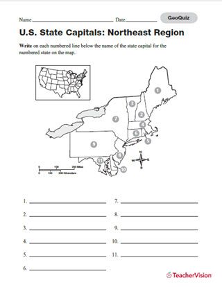 Assess students' knowledge of state capitals in the northeastern region of the United States with a printable geography quiz. State And Capital, State Capitals Quiz, Learning States, United States Regions, Geography Quiz, Us State Map, History Quiz, 4th Grade Social Studies, States And Capitals