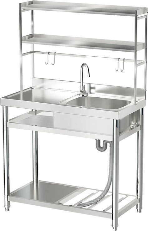 ROOMTEC 304 Stainless Steel Utility Sink Set, Single Bowl Commercial Sink with Drainboard and Hanging Tools for Kitchen, Garage, Laundry Room (Right bowl) - Amazon.com Sink With Drainboard, Stainless Steel Utility Sink, Utility Sinks, Garage Laundry Room, Drainboard Sink, Commercial Sink, Garage Laundry, Kitchen Garage, Utility Sink