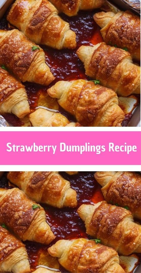 These Strawberry Dumplings served with a scoop of vanilla ice cream are perfect for spring and summer. Crescent rolls filled with strawberries and baked in butter & brown sugar sauce. They’re the perfect balance between soft and crispy! Strawberry Dumplings, Brown Sugar Sauce, Peach Dumplings, Quick Healthy Snacks, Apple Dumplings, Dumplings Recipe, Dumpling Recipe, Most Popular Recipes, Meal Prep For The Week