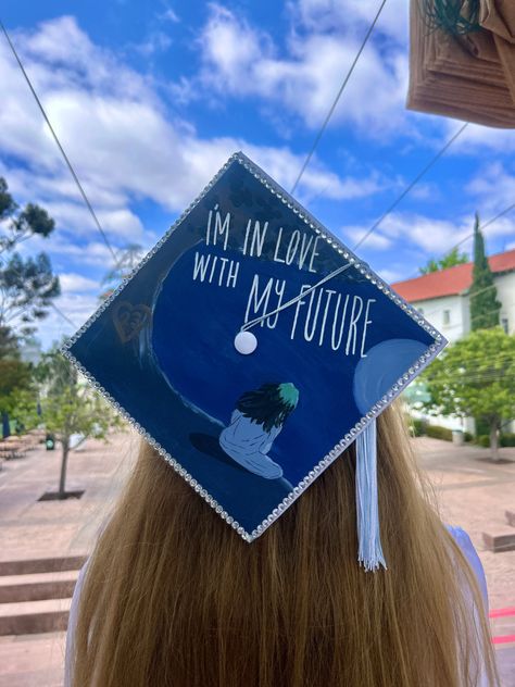 ‘my future’ graduation cap billie eilish Graduation Cap Designs Royal Blue, Graduation Cap Designs Tlou, Graduation Cap Designs Billie Eilish, Hozier Graduation Cap, Billie Eilish Graduation Cap Ideas, Gracie Abrams Graduation Cap, Graduation Cap Designs Quotes, Billie Eilish Grad Cap, Graduation Cap Designs Studio Ghibli