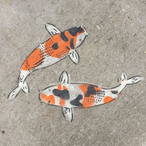 Koi by Jeremy Novy Koi Painting, Koi Fish Drawing, Koi Art, Sidewalk Chalk Art, Painted Patio, The Dark Artifices, Happy Pictures, Fish Drawings, Chalk Drawings