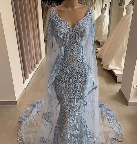 c5cc17e395d3049b03e0f1ccebb02b4ddesc49100561ri Dinner Gowns, Blue Evening Gowns, Long Cape, Dress Store, Mermaid Prom Dresses, Custom Dresses, Blue Wedding, Lace Applique, Blue Lace