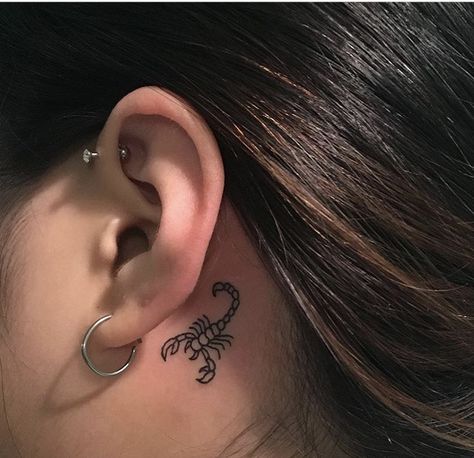 Ear Tattoos For Men, Back Ear Tattoo, Inner Ear Tattoo, Maching Tattoos, Tattoos For Men And Women, Ear Tattoos, Small Pretty Tattoos, Scorpion Tattoo, Red Ink Tattoos