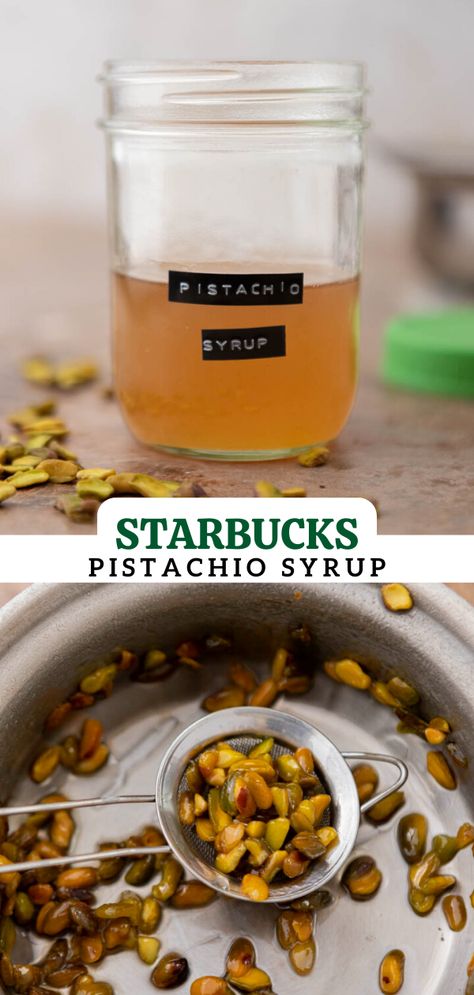 Pistachio Syrup Coffee, Homemade Pistachio Syrup, Pistachio Simple Syrup, Pistachio Coffee Creamer, Pistachio Iced Coffee, Pistachio Coffee Syrup, Homemade Syrups For Coffee, Starbucks Syrup Recipes, Almond Coffee Syrup