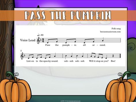 How to Play Pass the Pumpkin Halloween Singing Game - Becca's Music Room Halloween Music Class, Pass The Pumpkin, Halloween Music Lessons, Halloween Music Activities, Pumpkin Lessons, Singing Games, Halloween Lesson, Kindergarten Music, Elementary Music Class