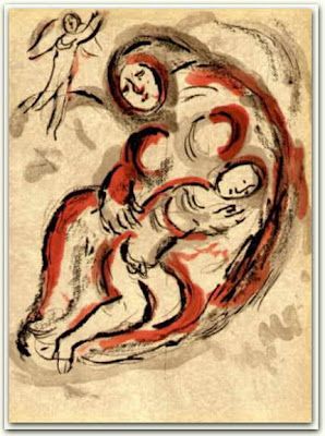 Biblical drawing : 'Hagar in the Desert'- by  Marc Chagall - http://actsofhope.blogspot.co.uk/2007/12/advent-chagall-series-hagar-in-desert.html 'Marc Zakharovich Chagall was a Belarussian-Russian-French artist. Art critic Robert Hughes referred to Chagall as "the quintessential Jewish artist of the twentieth century' http://www.pinterest.com/martinafried/hagar/ Marc Chagall, Fauvism, Jewish Art, Naive Art, In The Desert, Bible Art, Cubism, French Artists, Pablo Picasso